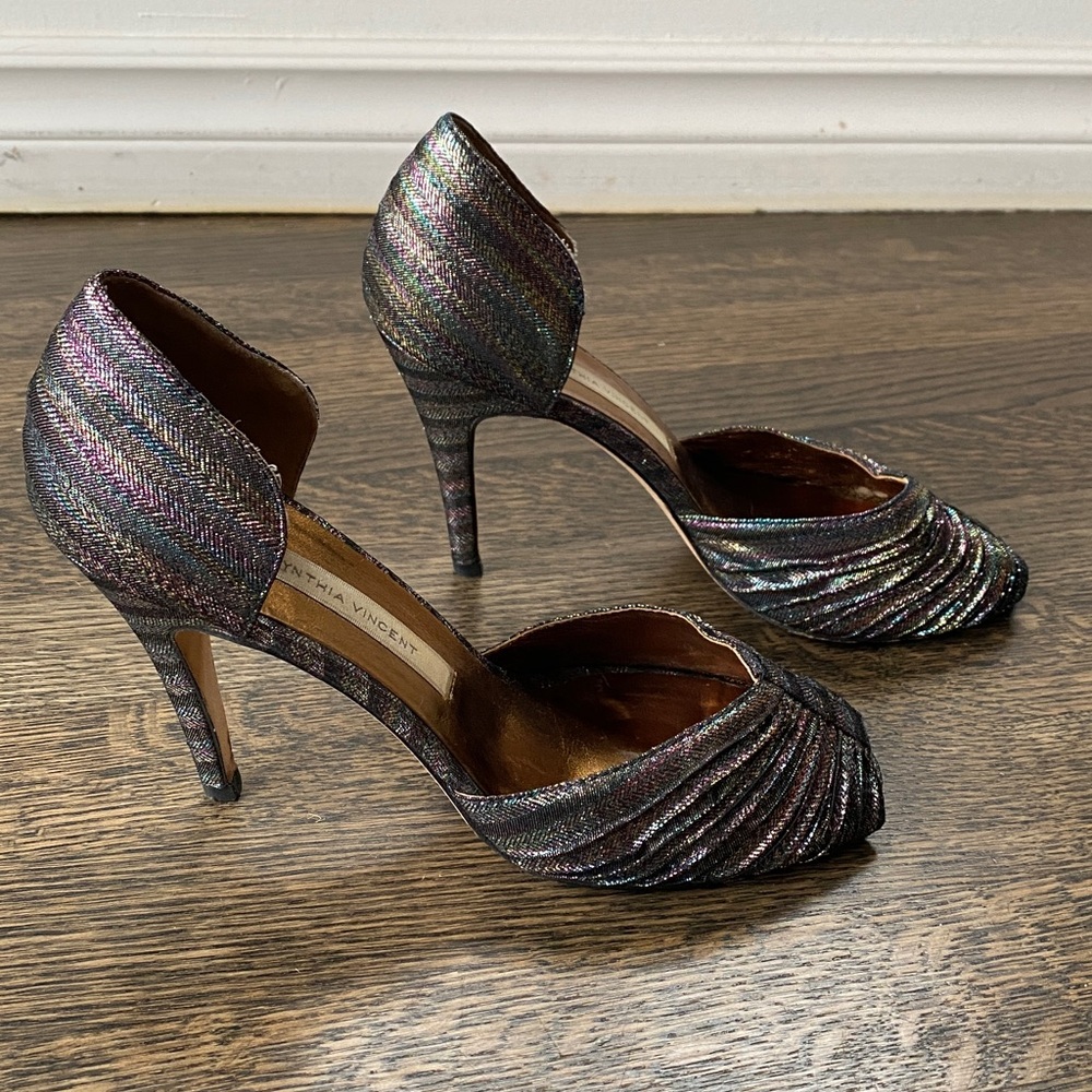 Cynthia Vincent Iridescent Peep Toe Heels